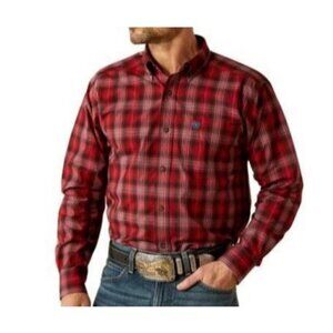 Ariat Pro Series Men's 2XL Long Sleeve Jude Classic Fit Plaid Button Shirt Red